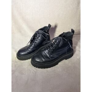 Zara Black Lace Up Combat Boots With Side Zipper Women's Size 34